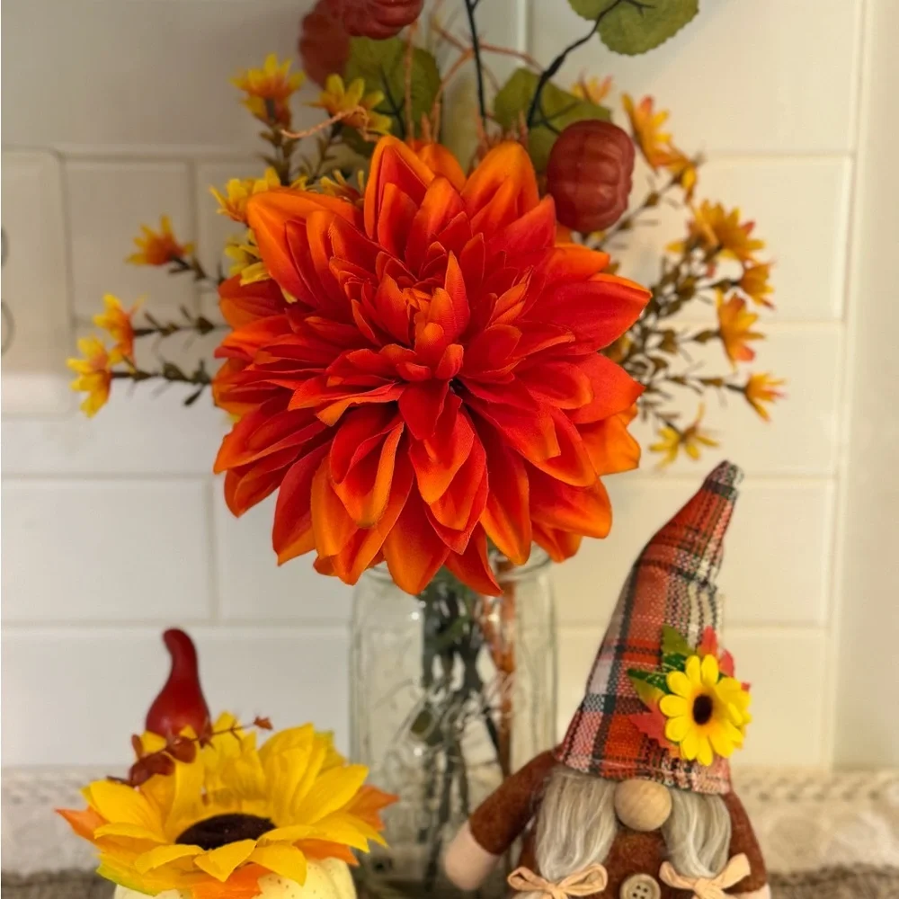Autumn Floral Arrangement in Mason Jar with LED lights
